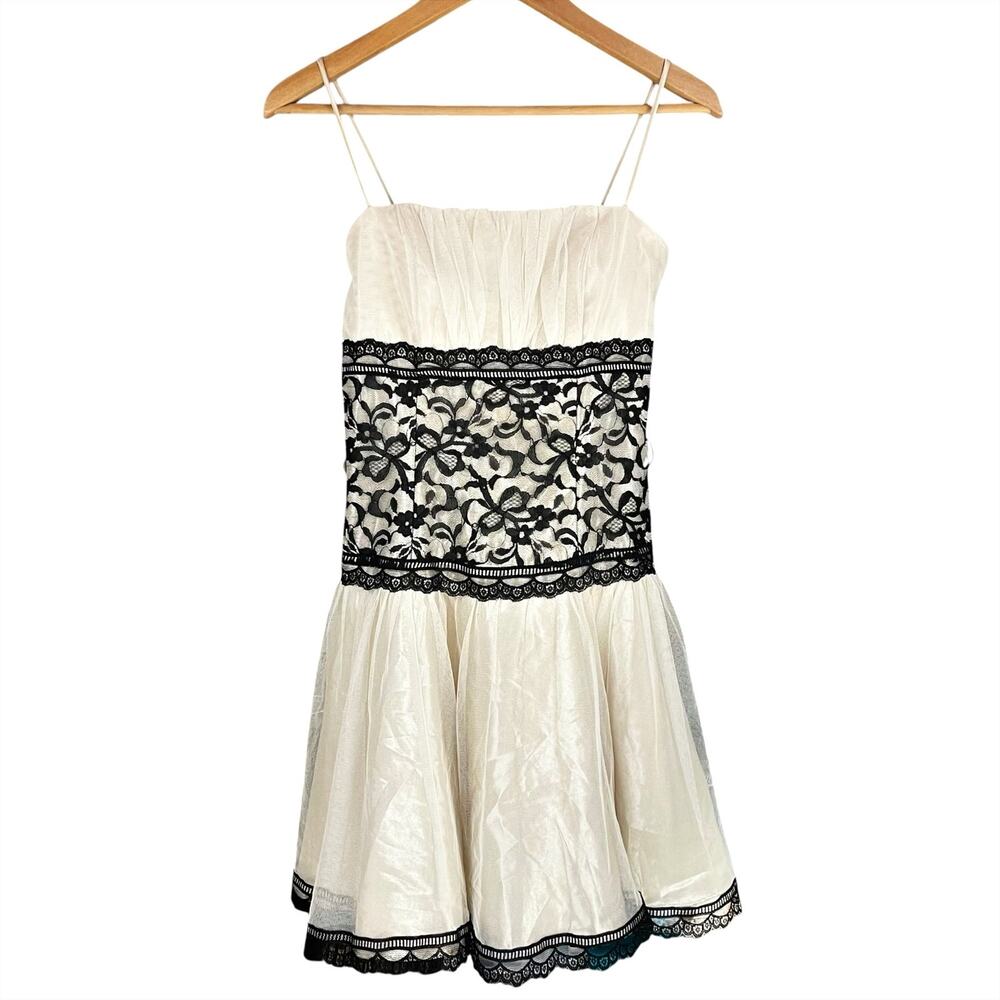 JESSICA MCCLINTOCK for GUNNE SAX Vintage 90s Tulle Lace Ivory Mini Dress Size 3